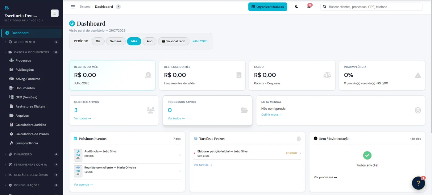 Tela do AdvSmart: Dashboard