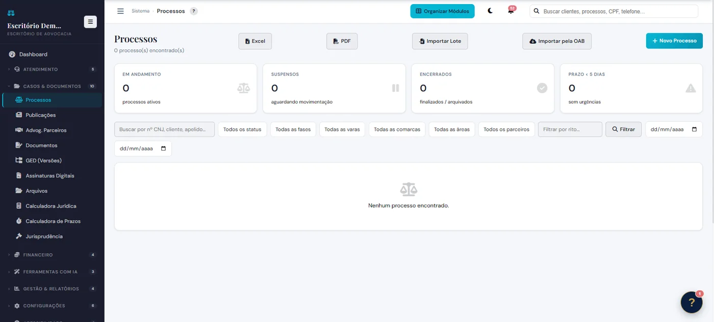 Tela do AdvSmart: Processos